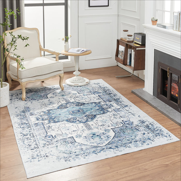 Bungalow Rose Machine Washable Oriental Blue/Green/Gray Area Rug
